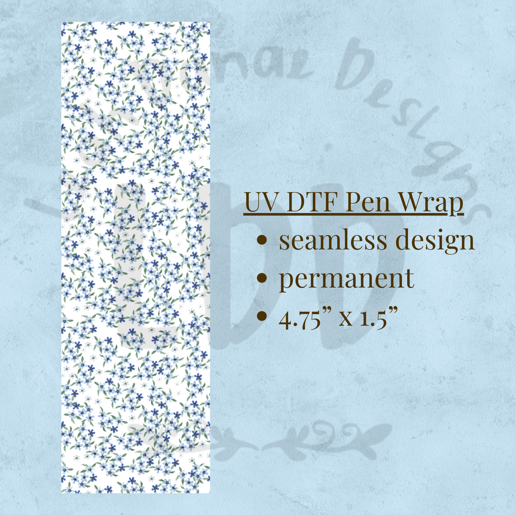 BABY BLUE - UV DTF Pen Wrap, Floral Design