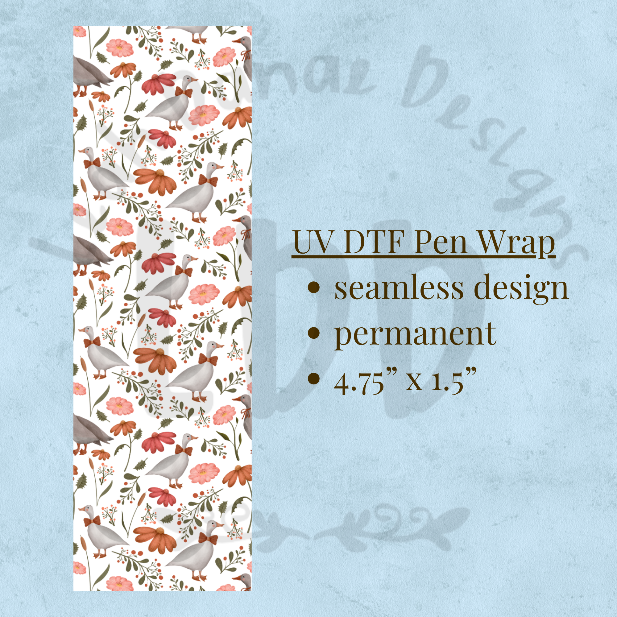 BOW GOOSE - UV DTF Pen Wrap, Goose Design
