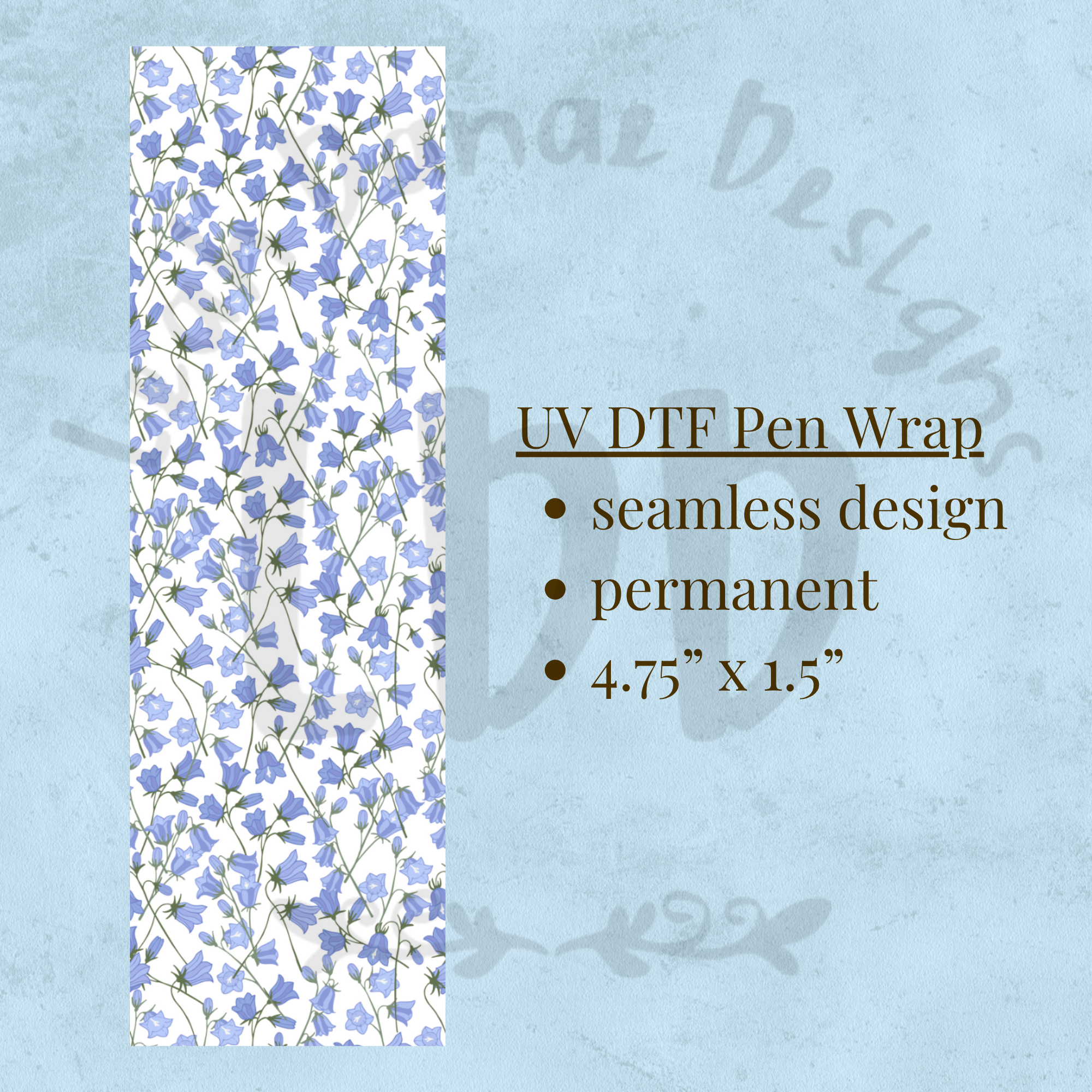 BLUE BELL - UV DTF Pen Wrap, Floral Design