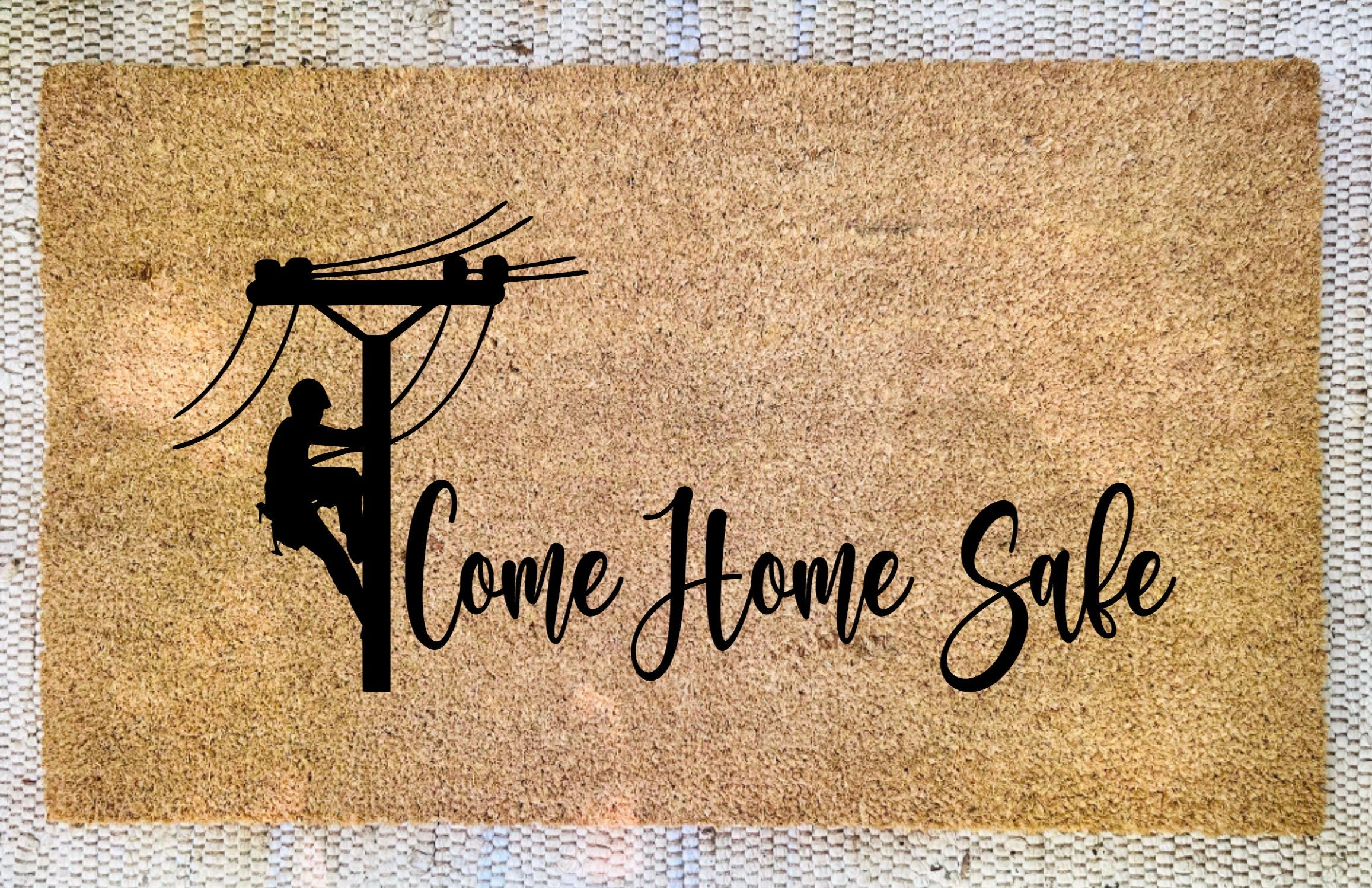 LINEMAN Come Home Safe Doormat | Custom Doormat | Doormat | Welcome Doormat | Wedding Gift | Housewarming Gift | Welcome Mat