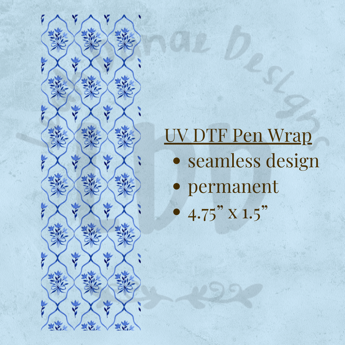 BLUE FLORAL PATTERN - UV DTF Pen Wrap