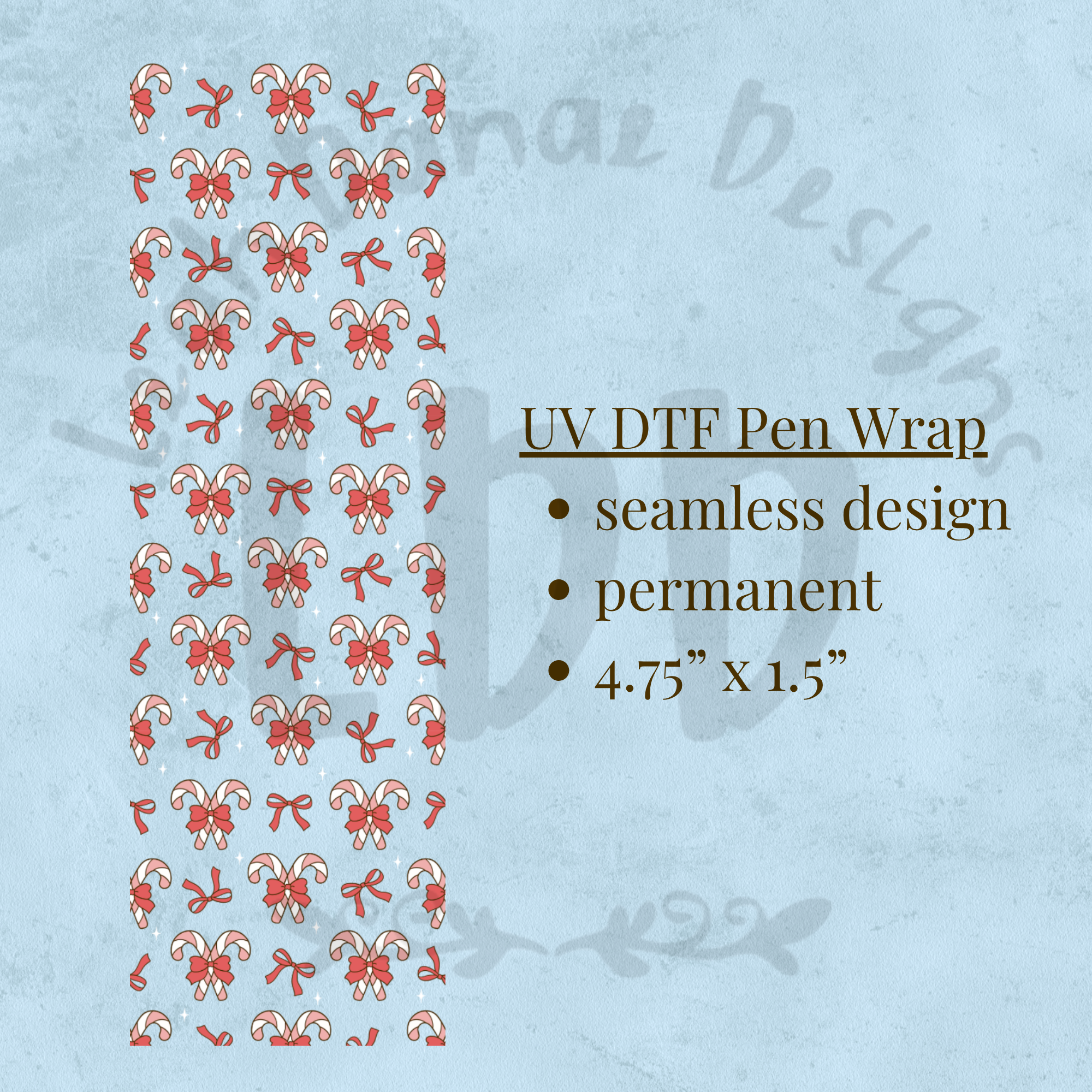 CANDY CANE BOW - UV DTF Pen Wrap