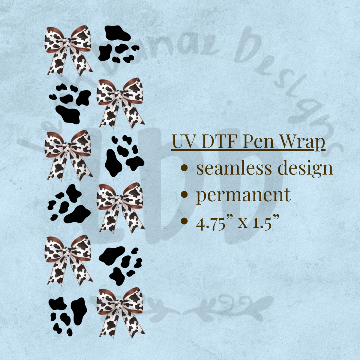 COW PRINT BOW - UV DTF Pen Wrap
