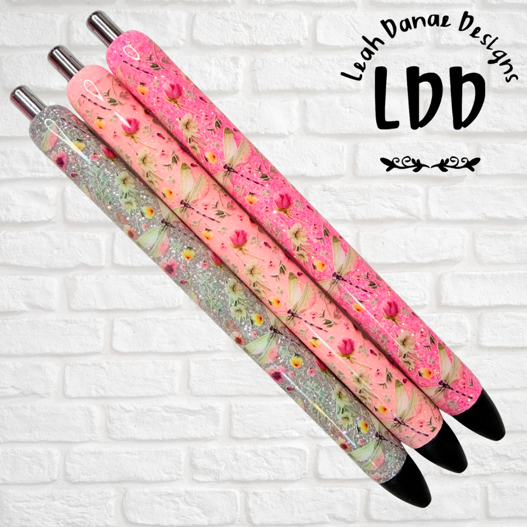 DRAGONFLY FLORAL Pen - Refillable Gel Pen | Glitter Pen