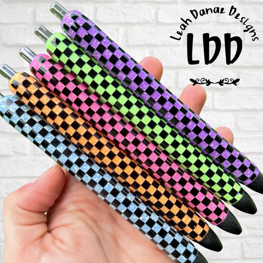 BLACK MINI CHECKERED Pen - Refillable Gel Pen | Glitter Pen