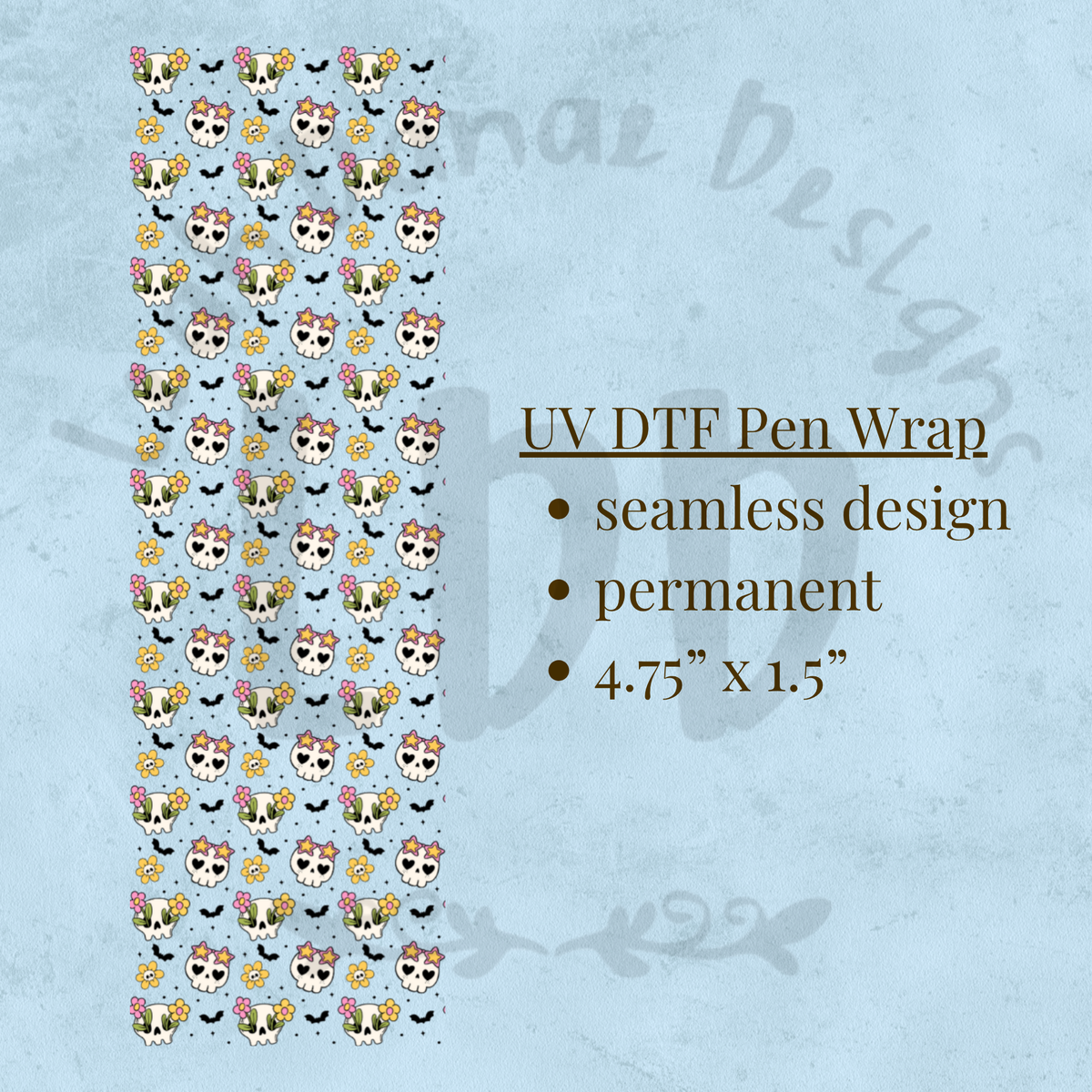 RETRO SKULL FLOWERS - UV DTF Pen Wrap
