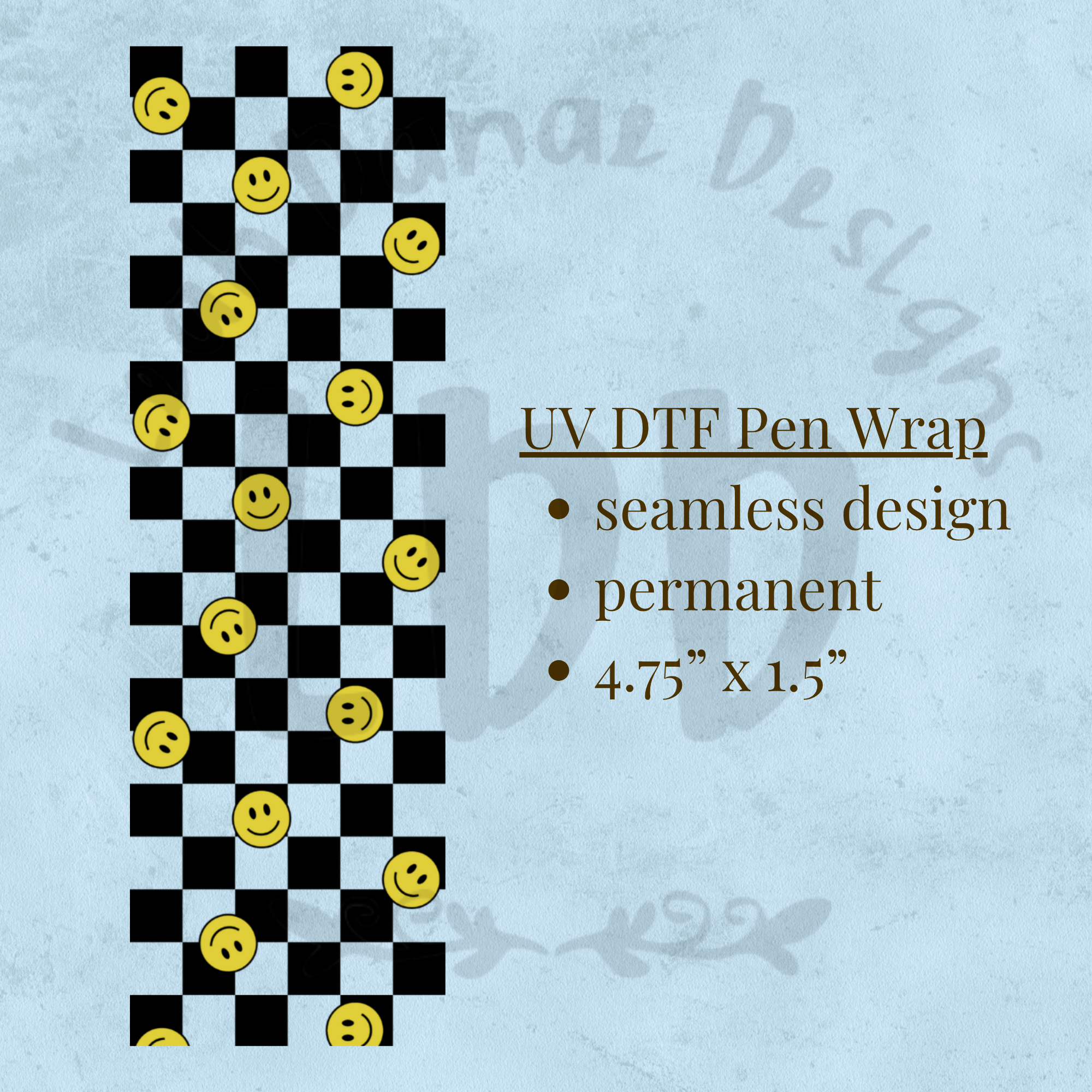 SMILEY CHECKERED - UV DTF Pen Wrap